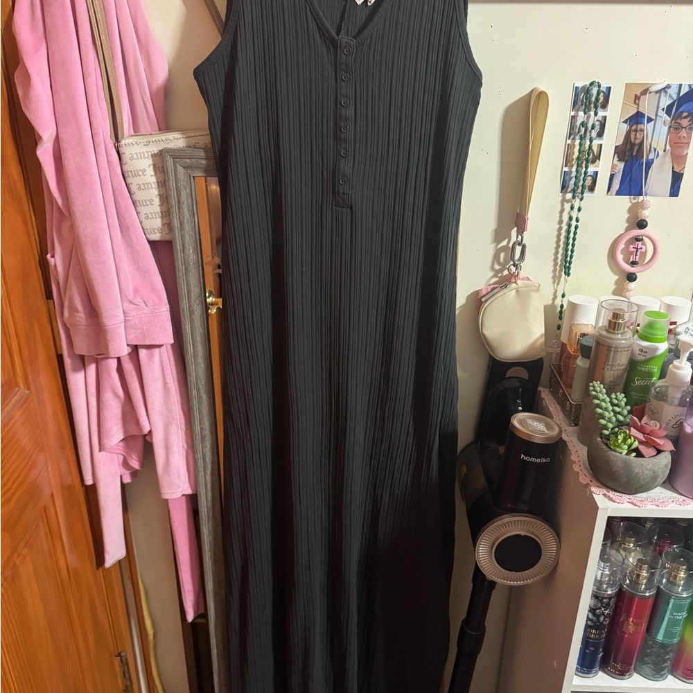 aerie Black Ribbed Maxi Dress